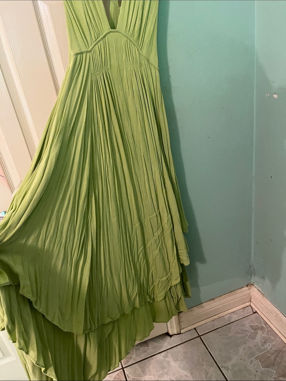 We The Free Light Green High-Low V-Neck Flow Dress - Picture 2 of 4